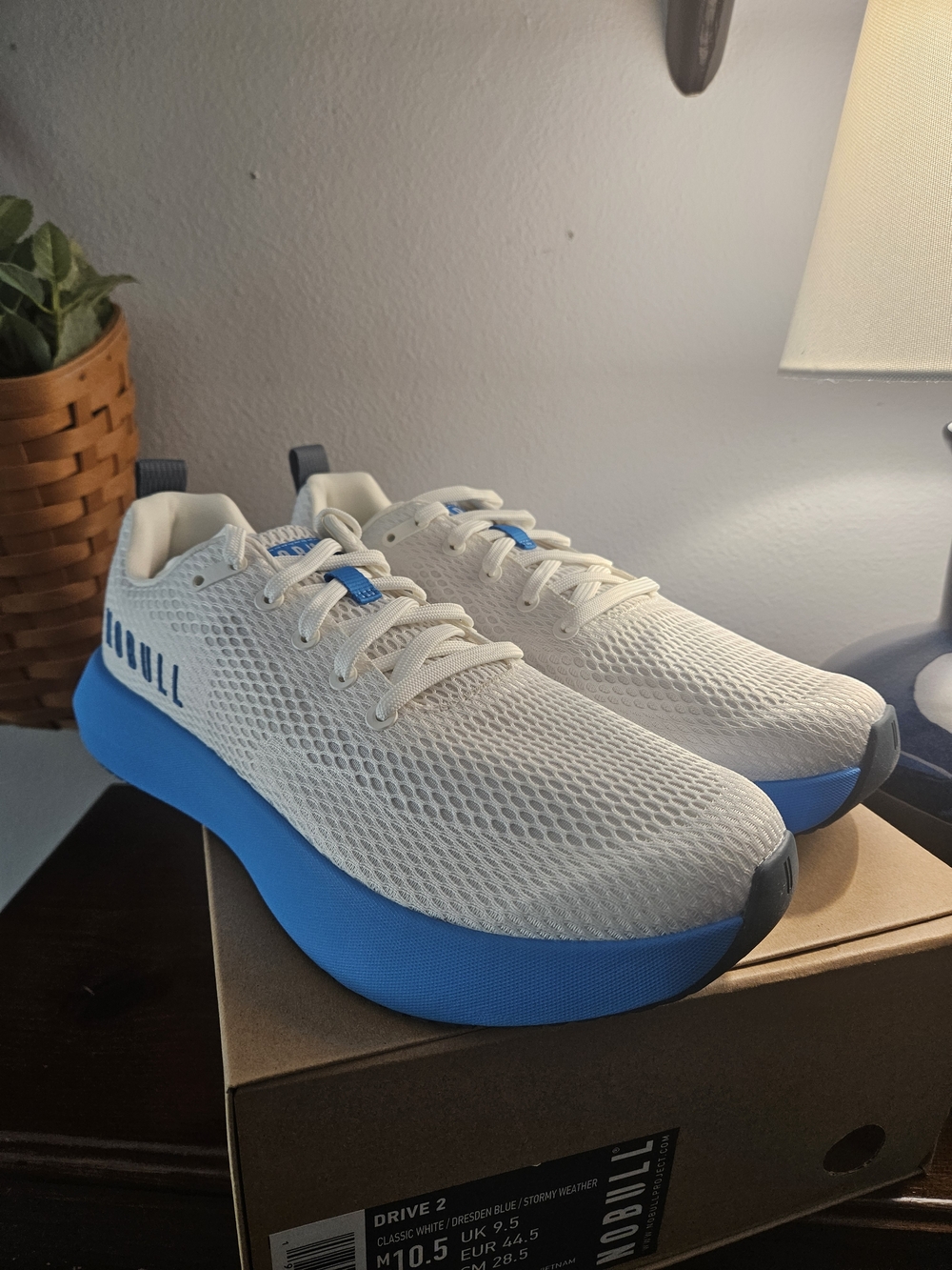 NOBULL White Mesh Trainers with Bright Blue Midsole